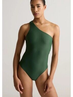 NWT Quince Italian one shoulder one piece swimsuit green UPF 50 size XL